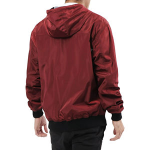<b>Men</b> Hooded Bomber <b>Jacket</b> Solid Color Zipper Closure Windproof Casual Autumn Polyester Outerwear Regular Fit - Product Image 3