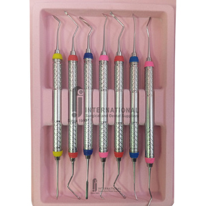 Kit d'instruments de restauration dentaire en composite de résine argentée de haute qualité, manuel, réutilisable, 7 pièces, avec poignée ergonomique, outils dentaires de classe I - Product Image 4