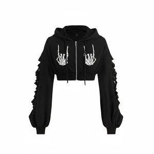 เสื้อฮู้ดสตรีทแวร์แบบซิปสำหรับฤดูหนาวรุ่นใหม่สำหรับผู้หญิง พร้อมปักลาย 3 มิติ ประดับเลื่อม ป้ายปัก  รับสั่งทำพิเศษและบริการ OEM - Product Image 1