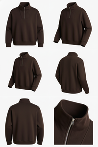 Men's Autumn Winter Dark Brown Quarter Zip Long Sleeve Sweatshirt Mock Neck <b>Pullover</b> <b>Jumper</b> Streetwear - Product Image 5