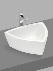 Space Saving Ceramic Triangle Countertop Poly Basin Premium Bathroom Above Counter Vessel <b>Sink</b> Trendy Table Top Lavatory Bowl - Product Image 2