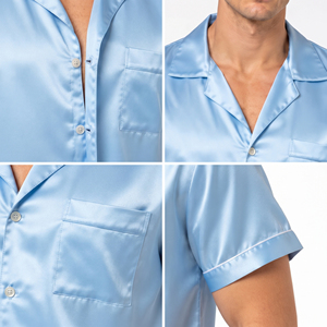 Chemise en satin de soie pour homme Regal Three LLC, manches courtes, col rabattu, boutonnée, coupe confortable, vêtement de nuit, haut boutonné - Product Image 6