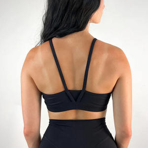 Soutien-gorge de sport sans couture pour femme, col rond, bretelles spaghetti, soutien moyen, yoga, fitness, gris uni - Product Image 6