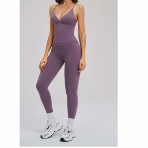 Solid Color Two Piece Yoga Set High Waist Leggings And <b>Bra</b> With Twist Design Crisscross Back Breathable Spandex Polyester - Product Image 2