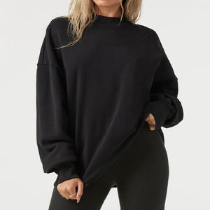 Sudadera con capucha de cuello alto y hombros caídos de felpa francesa personalizada, de algodón de alta calidad, cuello redondo, oversize para mujer - Product Image 5