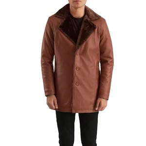 Mens <b>Brown</b> Genuine <b>Leather</b> Coat Warm Winter <b>Jacket</b> Polyester Lined Regular Zipper Stand Collar Casual Luxury Breathable - Product Image 4