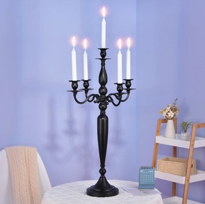 Black Metal <b>Candelabra</b> Five Arm Candle Holder Matte Finish Home Decoration Centerpiece - Product Image 2