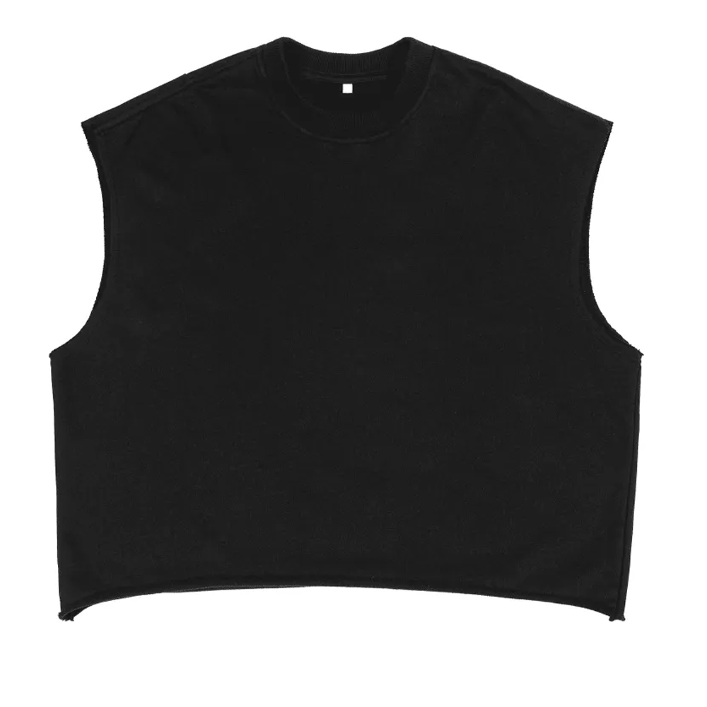 Wholesale Men's Casual Crew Neck Tank Top Boxy Raw Edge Sleeveless Summer 100% Cotton Soft Fabric Knitted Hip Hop Washed