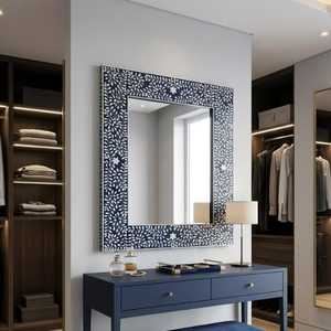 Espejo de Pared Redondo de MDF con Incrustaciones de Hueso, Estilo Moderno, Arte Indio Exótico, Decorativo, para Baño, Esquema de Color Dorado, para Acción de Gracias - Product Image 2