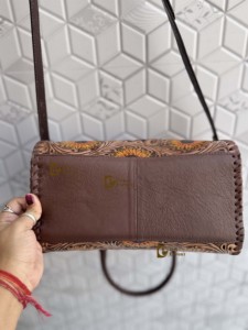 New <b>Unique</b> Designer Hand Tooled Carving Leather Speedy Handbag Gypsy Boho Floral Chess Pattern Western Stylish Women Uses Ba - Product Image 4