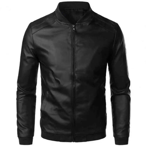 Chaqueta de Cuero para Hombre, Estilo Urbano, Diseño Sólido/a Cuadros, Ecológica, Resistente al Viento, Cierre Frontal con Cremallera, Prenda Exterior para Otoño e Invierno - Product Image 2