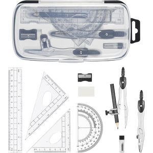 Set di 10 Pezzi per Geometria Matematica con Scatola Infrangibile, Include Righelli, Goniometro, Compasso, Gomma, Matita - Product Image 1