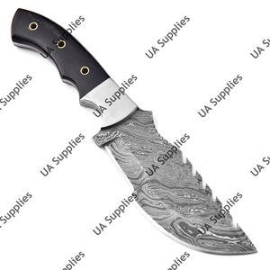 Couteau de chasse et de camping robuste multi-usage en acier Damas, à pointe clip, avec manche en Micarta et étui en cuir, pour le bricolage - Product Image 2