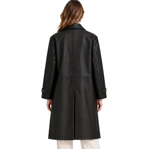 Blazer en cuir d'agneau véritable de haute qualité, fermeture à boutons, coupe-vent, respirant, long, service OEM personnalisé, manteau long pour femmes - Product Image 4