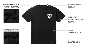 เสื้อยืดคอกลมแขนสั้นสีดำสำหรับผู้ชาย ทรงปกติ ผ้าเจอร์ซีย์ถัก 100% ผ้าฝ้าย สีพื้น ระบายอากาศได้ดี มีโลโก้ด้านหน้า - Product Image 5