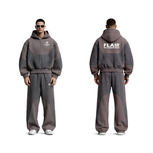 Ensemble de survêtement oversize bicolore premium pour homme – Sweat à capuche zippé et pantalon de jogging coupe décontractée – Style streetwear - Product Image 5