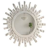 Miroir mural rond en bois de style rustique, effet soleil, décoratif, style côtier bohème, pour salon, entrée, chambre et villa