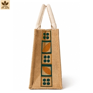 Sac de courses en jute naturel avec laminage PP, 20 x 20 x 10 cm, impression 2 couleurs, poignée en ruban de coton, logo personnalisé, vente en gros, OEM - Product Image 3