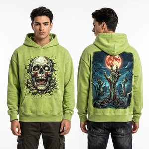 Sudadera con Capucha Personalizada Estilo Streetwear, Lavado Ácido, para Hombre, Vintage, Oversize, con Gráficos de Terror, Estampado de Zombie Joyero, Fabricante - Product Image 4