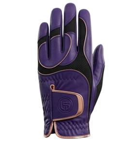Gant de golf violet hautement élastique et respirant en cuir véritable antidérapant pour droitier unisexe avec fermeture auto-agrippante et logo embossé - Product Image 1