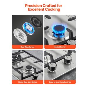 Piano Cottura a Gas Incasso a 2 Fuochi in Acciaio Inox, 12 Pollici, Max 12250 BTU, Convertibile GPL/Gas Naturale, Doppio Combustibile - Product Image 6