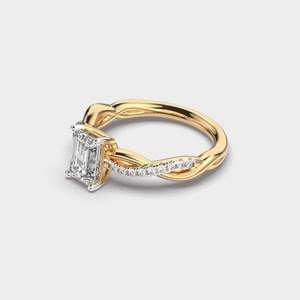 Emerald Cut Diamond Engagement Ring Twisted Pave Band Ring Two Tone Gold Wedding Jewelry Unique Bridal Ring <b>Infinity</b> Ring - Product Image 2