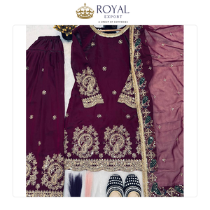 Traje Dhoti Salwar de Seda Chinnon con Bordado y Lentejuelas, Diseño de Última Moda, Ropa India de Alta Demanda a Precio Descontado - Product Image 4