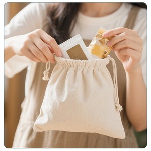 Bolsa de Lino con Cordón, Tejida, de Color Natural, para Almacenamiento Portátil - Product Image 1