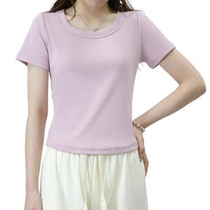 Womens Cropped Short Length Tshirt 180gsm O-neck Slim Fit Custom logo Screen Print Streetwear Knitted Women <b>Top</b> - Product Image 2