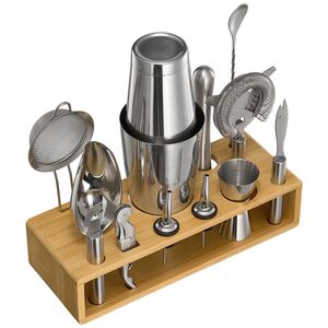 Set da Cocktail in Acciaio Inox 13 Pezzi con Supporto in Bambù, Kit da Barman Boston con Accessori Inclusi Cucchiaio Miscelatore e Accessori per Martini - Product Image 1