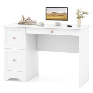Wooden Computer Desk <b>Workstation</b> with 3 Drawers for Home and Office Makeup Vanities - Product Image 3