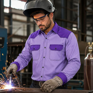 CAT2 Safety <b>Flame</b> Retardant FRC Woven Unisex Welding <b>Shirt</b> 7.5OZ NFPA2112 Pearl Button Cuffs Quick Dry Workwear - Product Image 6