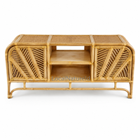 Meuble d'appoint en rotin, bibliothèque latérale, armoire de rangement en osier, console multimédia moderne à 3 étagères, mobilier naturel pour salon et hôtel