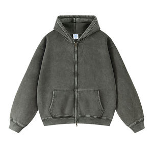 Sudadera con capucha unisex extragrande con cremallera, lavado ácido, bordado gráfico personalizado, estilo urbano, algodón grueso, con cremallera completa - Product Image 4