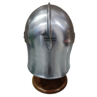 Casco Barbuta Medieval con Acabado Plateado, Acero Suave, Hecho a Mano, Armadura de Caballero, Disfraz Histórico para Fiesta de Cumpleaños, Halloween, Decoración del Hogar