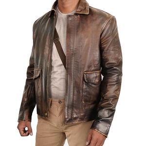 Made to Measure Genuine Leather Men's Winter Vintage Brown Bomber Jacket <b>Stand</b> Collar Eco-Friendly Waterproof Reversible - Product Image 5