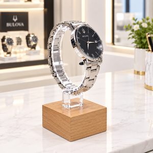 Elegant Single <b>Acrylic</b> and Wood Watch Display <b>Stand</b> | Premium Showcase for Your Timepieces - Product Image 1