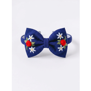 Diadema Azul Marino Bordada para Niñas, Diseño de Lazo Floral, Banda para el Cabello de Tela, Accesorios para el Cabello para Fiestas Infantiles, Regalo - Product Image 1