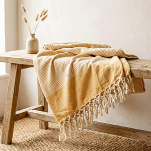 Plaid rayé tissé à la main en coton douillet, couvre-canapé à franges, drap de canapé, textile d'ambiance, exportateur - Product Image 6