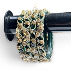Indian <b>Crystal</b> Green Stone Premium Kashmiri Glass Bangles for Women Wedding & Festival Wear at Wholesale Price - Product Image 4