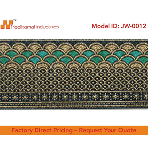 Cinta Jacquard de 50 mm de Neelkamal Industries con Zari Dorado y Patrón de Conchas Verdes, Lazos Decorativos Tejidos y Manualidades Festivas - Product Image 6