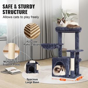 31.4 \ "Dark Grey Cat Tower con condominio e Sisal Scratching Post Cat Tree per divertimento felino - Product Image 6
