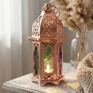 Portavelas de cristal verde con base metálica para el hogar y jardín, luces decorativas de cristal de colores, faroles para velas, portavelas para velas de té. - Product Image 3