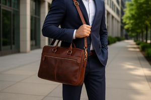 Porte-documents classique en cuir pour ordinateur portable avec poignée supérieure et poche avant |   Sac de bureau pour hommes et femmes |   Conception protectrice - Product Image 3