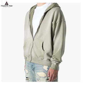 Sweat-shirts à capuche unisexe de haute qualité, épais, avec fermeture éclair, effet délavé, pour l'entraînement sportif et le sport en salle, collection hiver 2026, vente en gros - Product Image 2