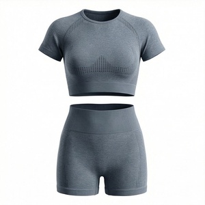 Women's 2 Piece Sporty <b>Knitted</b> <b>Set</b> Short Sleeve Crop Top and Above Knee Shorts Solid Breathable Mesh Design Crew Neck Regular - Product Image 1