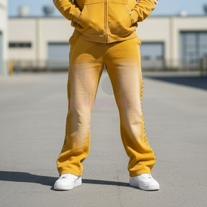Conjunto de Sudadera con Capucha y Pantalones Deportivos Acampanados Blancos con Efecto Desgastado para Hombre, Estilo Urbano - Product Image 5