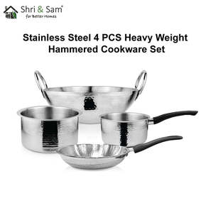 JAGDAMBA CUTLERY LIMITED Heavyweight 4-Piece Hammered Stainless Steel <b>Cookware</b> <b>Set</b> - Product Image 1