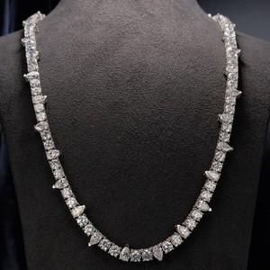 Collier tennis en diamants de laboratoire taille poire et ronde, VVS1, en argent 925, or 10k 14k, entièrement pavé, style hip-hop, collier ras-du-cou, vente en gros, fournisseur - Product Image 1