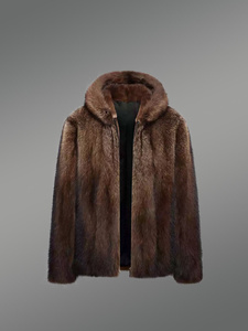 Manteau Trench de Luxe en Vison pour Homme avec Capuche, Manteau Court en Fourrure de Haute Qualité, Marron, Tendance Hiver, Vente en Gros - Product Image 1